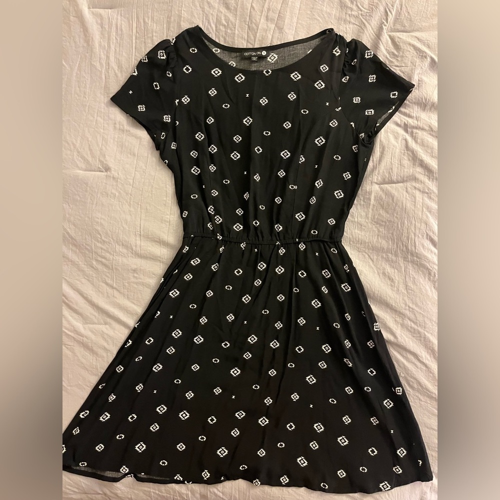 Black Patterned Dress, Cotton On, Small